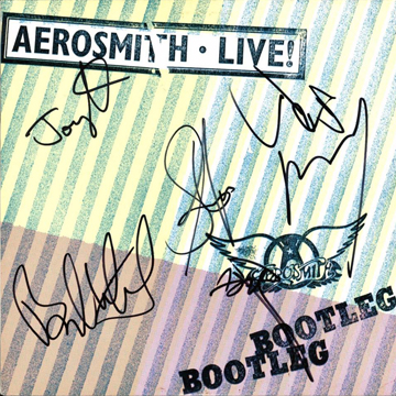 myRockworld memorabilia: Aerosmith - Album Live!Bootleg, 1978, signed by Steven Tyler, Joe Perry, Brad Whitford, Tom Hamilton and Joey Kramer