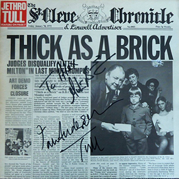 myRockworld memorabilia: Jethro Tull - Album Thick As A Brick, 1972, Vinyl, rare first pressing, personally signed by Ian Anderson and Martin Barre